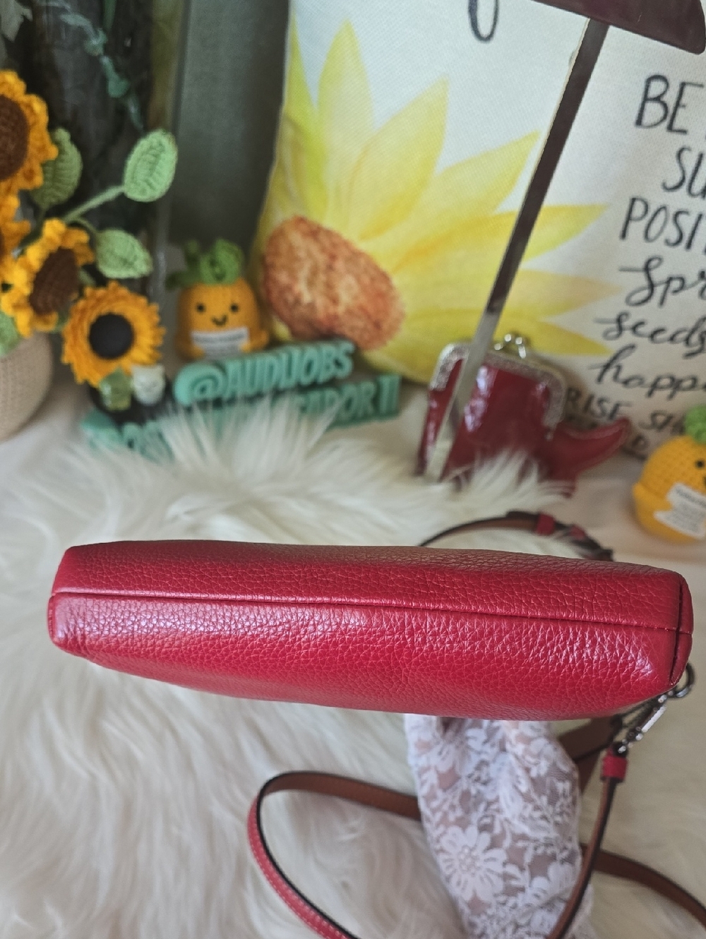 Coach Minnie Mouse Red Pebbled Leather Crossbody - Picture 10 of 17